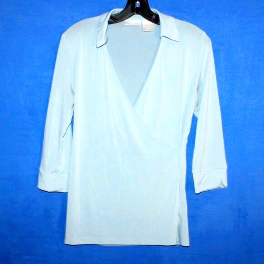Worthington Light Blue Wrap Blouse Small
